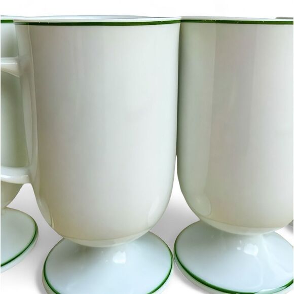 Vintage Irish Coffee White Shamrock Green Trim Footed Ceramic Mugs Set of 4 - Picture 10 of 16